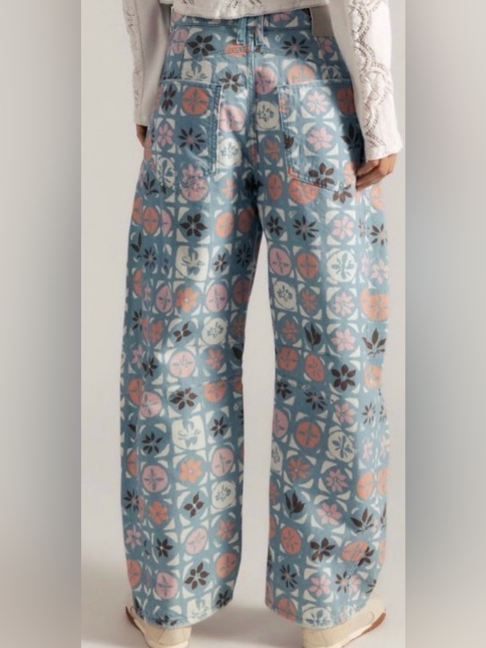 Free People We The Free Good Luck Printed Barrel Jeans. NWT. Jade combo - Picture 2 of 3